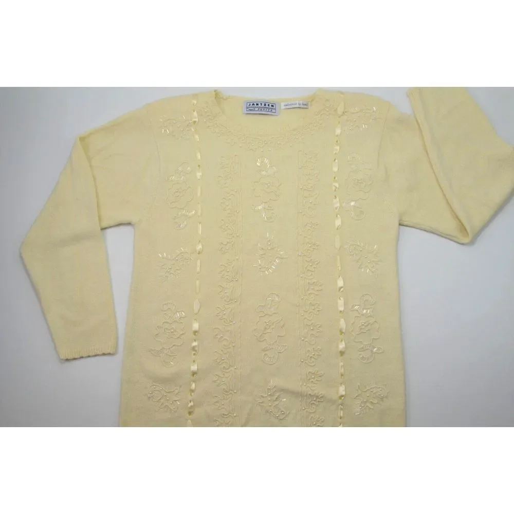 Vintage Jantzen Women's Sweater Petite M‎ Embellished w/ Beads Ribbons